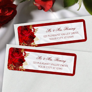 Elegant Wit Rood Bloemen Bruiloft Retouradres Etiket