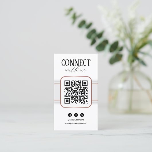 Elegant wit Rose Gold Connect met Amerikaanse QR-c Visitekaartje (Staand voorkant)