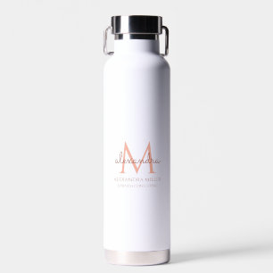 Elegant Wit Rose Goud Eenvoudig Monogram Naam Waterfles