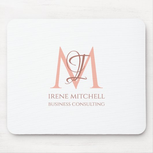 Elegant Wit Rose Goud Modern Monogram Naam Muismat (Voorkant)