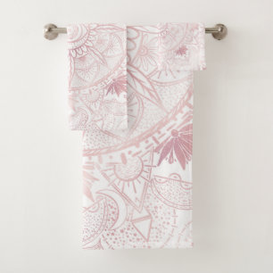 Elegant Wit Rose Goud Oog Zon Maan Mandala Bad Handdoek