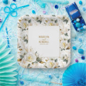 Elegant Wit Rose Goud Romantisch Bloemen Bruiloft Papieren Bordje (Feest)