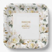 Elegant Wit Rose Goud Romantisch Bloemen Bruiloft Papieren Bordje (Voorkant)