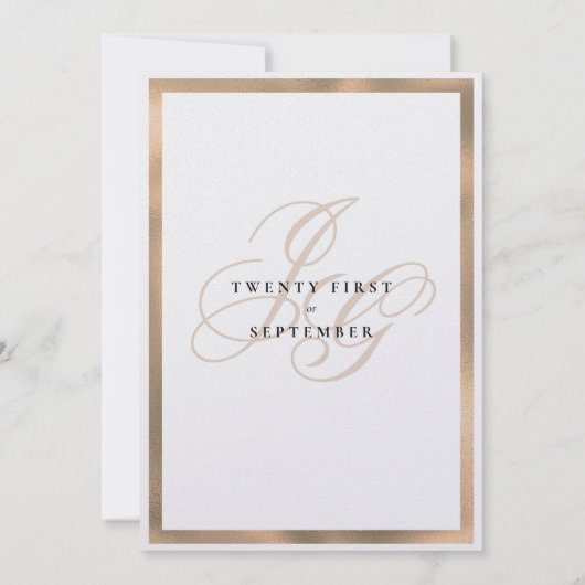 Elegant wit roségoud monogram initialen bruiloft kaart (Achterkant)