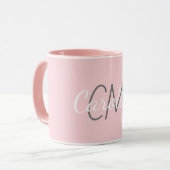 Elegant Wit Roze Aangepaste Monogram Naam Mok (Voorkant links)