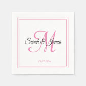 Elegant Wit & Roze Monogram Bruiloft Papier Servet (Voorkant)