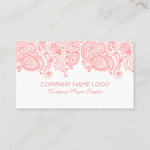 Elegant Wit & Roze Paisley Kant Afspraakkaart Afsprakenkaartje