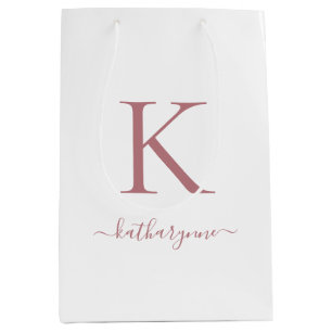 Elegant Wit Roze Rose Goud Monogram Naam Medium Cadeauzakje