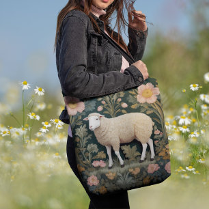 Elegant wit schaap William Morris geïnspireerd Draagtas