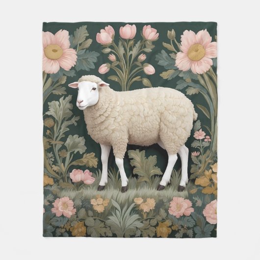 Elegant wit schaap William Morris geïnspireerd Fleece Deken (Voorkant)