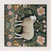 Elegant wit schaap William Morris geïnspireerd Legpuzzel (Horizontaal)