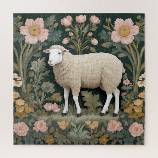 Elegant wit schaap William Morris geïnspireerd Legpuzzel (Verticaal)