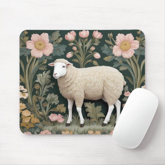 Elegant wit schaap William Morris geïnspireerd Muismat (Met muis)
