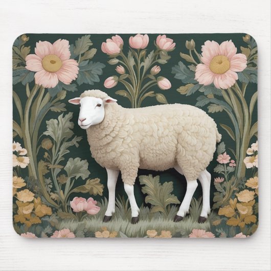 Elegant wit schaap William Morris geïnspireerd Muismat (Voorkant)