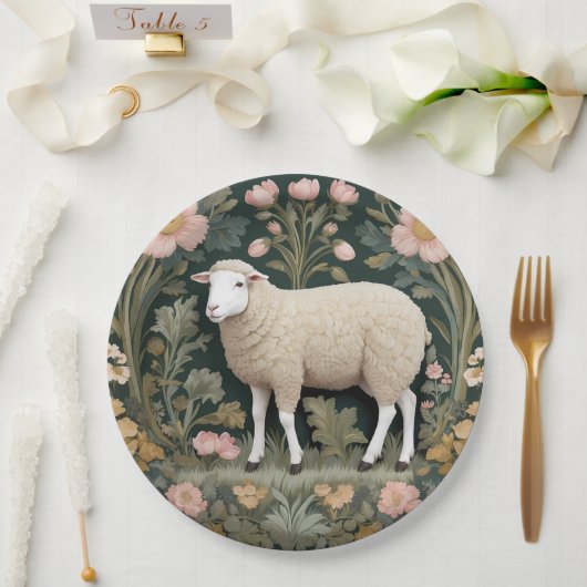 Elegant wit schaap William Morris geïnspireerd Papieren Bordje (Huwelijk)