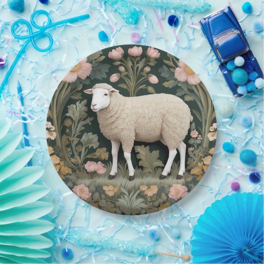Elegant wit schaap William Morris geïnspireerd Papieren Bordje (Feest)