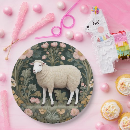 Elegant wit schaap William Morris geïnspireerd Papieren Bordje (Feest)