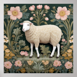 Elegant wit schaap William Morris geïnspireerd Poster