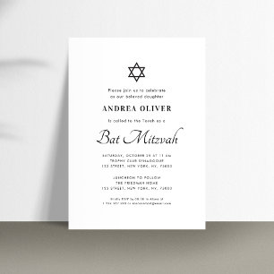 Elegant Wit Schrift Modern Eenvoudige Bat Mitzvah Kaart