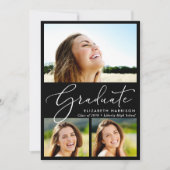 Elegant wit script 3 foto zwart Afstuderen Aankondiging (Voorkant)