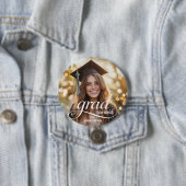 Elegant wit script Afstudeerder Foto Button (In situ)