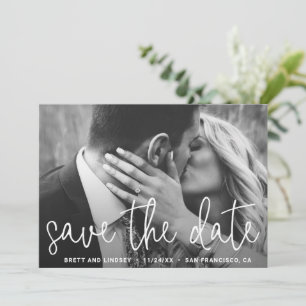 Elegant wit script eenvoudige foto moderne bruilof save the date
