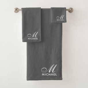 Elegant wit script Initiaal Monogram grijs Bad Handdoek