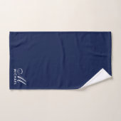 Elegant wit script Initiaal Monogram Navy Blue Bad Handdoek (Handdoek)