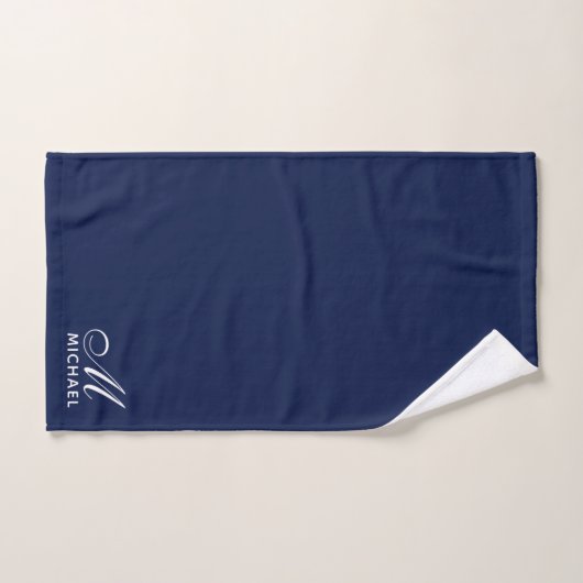 Elegant wit script Initiaal Monogram Navy Blue Bad Handdoek (Handdoek)