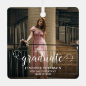 Elegant wit script Modern Photo Afstuderen Metalen Ornament (Voorkant)