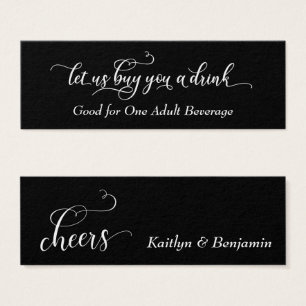 Elegant wit script op zwart, Drink Tickets Mini Visitekaartjes
