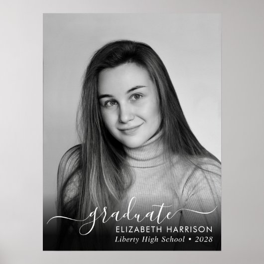 Elegant wit Script Photo Overlay Afstuderen Poster (Voorkant)