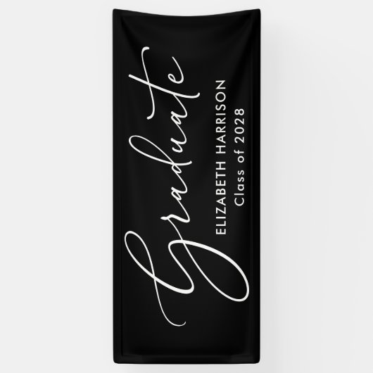 Elegant wit script zwart Afstuderen Spandoek (Verticaal)
