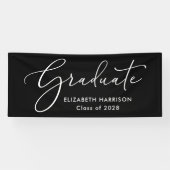 Elegant wit script zwart Afstuderen Spandoek (Horizontaal)