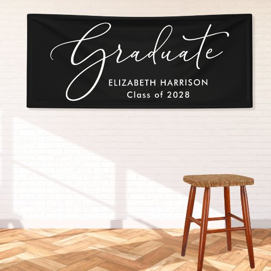 Elegant wit script zwart Afstuderen Spandoek