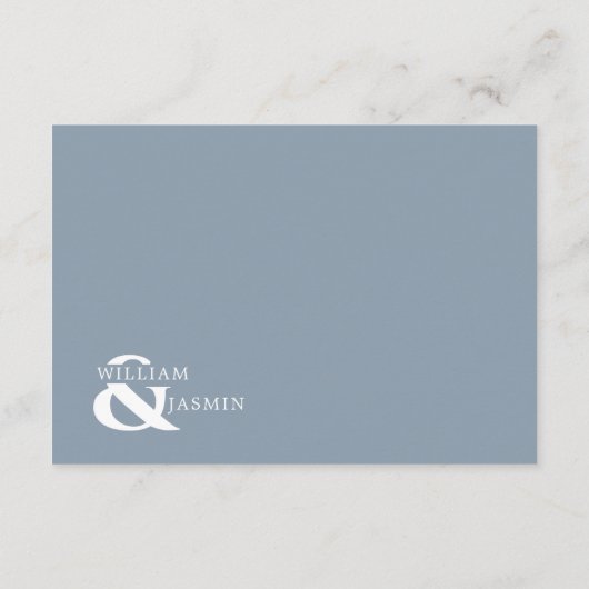 Elegant Wit & Stoffig Blauw Grens Script Bruiloft Informatiekaartje (Achterkant)