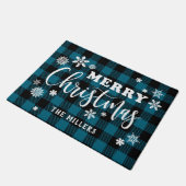 Elegant Wit Vrolijk Kerstmis Zwart & Blauw Plaid Deurmat (Schuin)