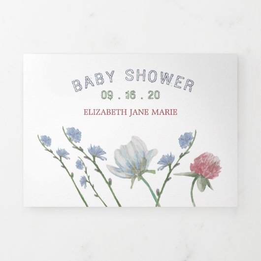 Elegant wit, Wildflower Baby shower Suite Drieluik Uitnodiging (Cover)
