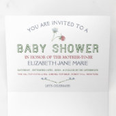 Elegant wit, Wildflower Baby shower Suite Drieluik Uitnodiging (Binnenzijde eerst)