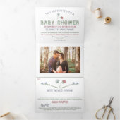 Elegant wit, Wildflower Baby shower Suite Drieluik Uitnodiging (Binnen)