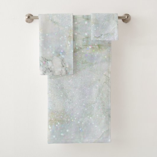 Elegant wit zilver glitter iriserend marmer bad handdoek (Insitu)