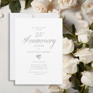 Elegant Wit Zilver Hart 25e Jubileum Kaart