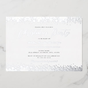 Elegant Wit Zilveren Sneeuwvlok Kerstfeest Folie Uitnodiging