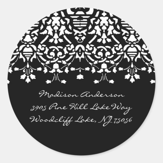 Elegant wit & zwart Damask Adreslabel Sticker (Voorkant)