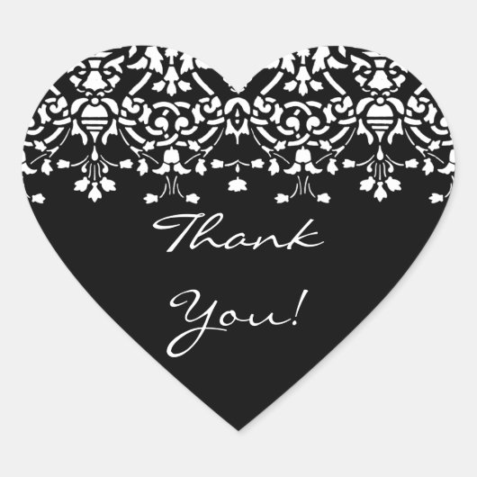 Elegant Wit & Zwart Damask Dank u Sticker (Voorkant)