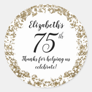 Elegant Wit Zwart en Goud 75ste Verjaardag Ronde Sticker