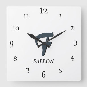 Elegant Wit Zwart en Houtskool Grijs 3D Monogram Vierkante Klok