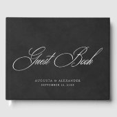Elegant Wit & Zwart Fluweel Imitatie Bruiloft Gastenboek (Voorkant)