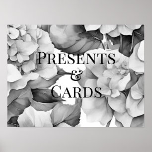 Elegant wit zwart grijs waterverf floraal poster