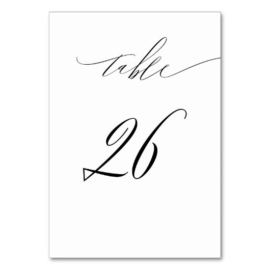 Elegant Wit Zwart Modern Script No 26 Bruiloft Kaart (Voorkant)